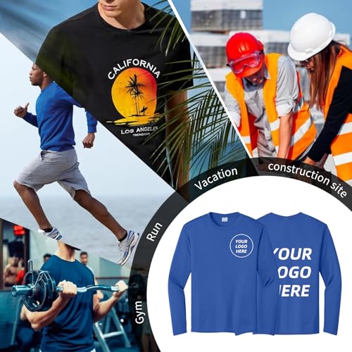 Custom Mens Long Sleeve T-Shirt, Dry-fit CustomTee. Design Your Shirt Long Sleeve, Moisture Wicking UPF Sun Protection Shirts.3