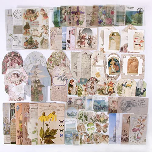 FLOFIA 81pcs Scrapbooking Washi Vintage Autocollant Sticker Rétro Bricolage Forme Feuille Fleur Décoration DIY Cadeau pour Cartes De Voeux Calendriers Album Journal Livres Ordinateur Portable Cover