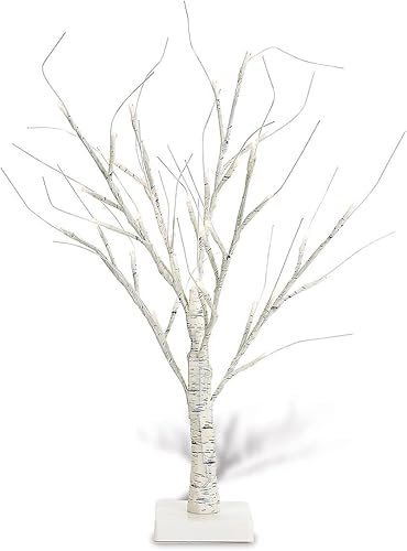 Árbol de vacaciones de mesa LED de abedul blanco, 15 pulgadas, luces LED y temporizador, mini adorno para decoración del hogar, San Valentín,