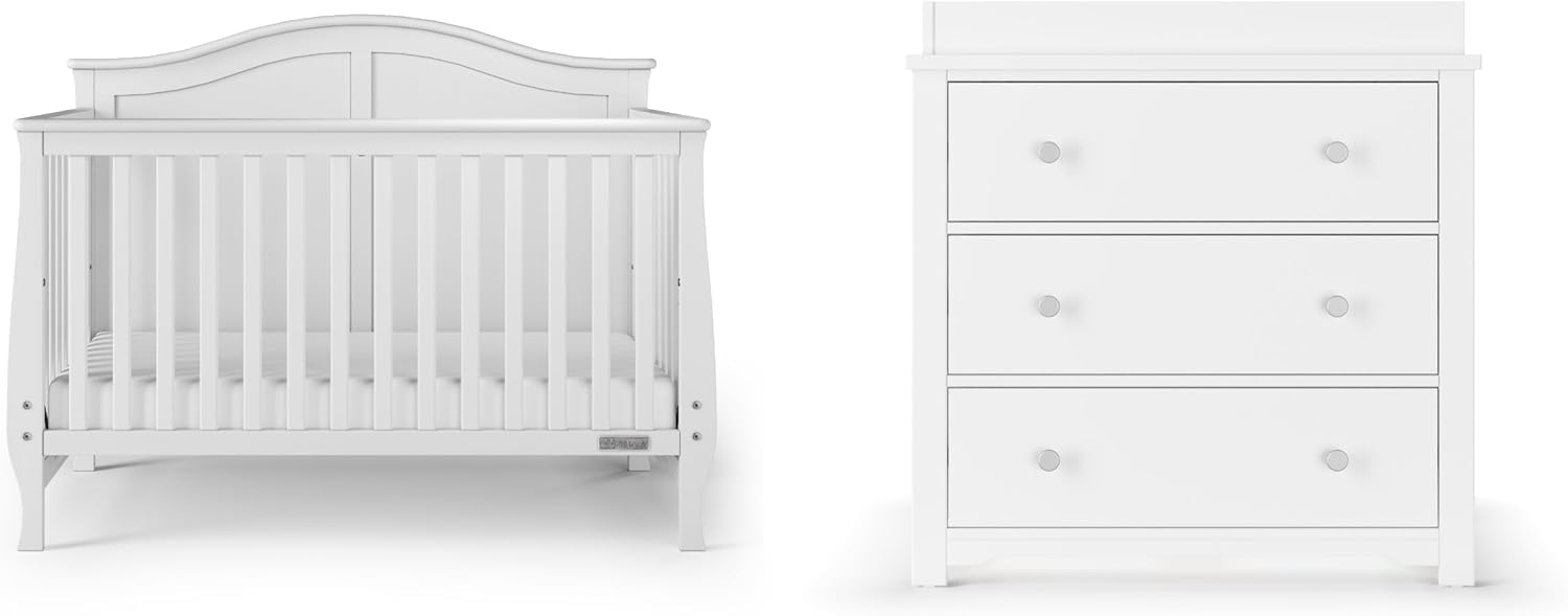 Child Craft Camden Design 4-in-1 Convertible Crib and Dresser in Matte White