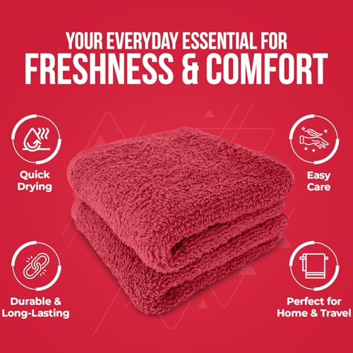 Image of DAN RIVER 24 Pack Wash Cloths for Showering [12x12] - 100% Cotton Washcloths Premium Quality Flannel Face Cloths for Bathroom, Highly Absorbent and Soft Feel Wash Clothes, Red