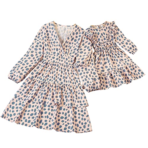 Mommy and Me Matching Dresses Floral Ruffled Long Sleeve Dress Boho Casual Mom Daughter Matching Outfits