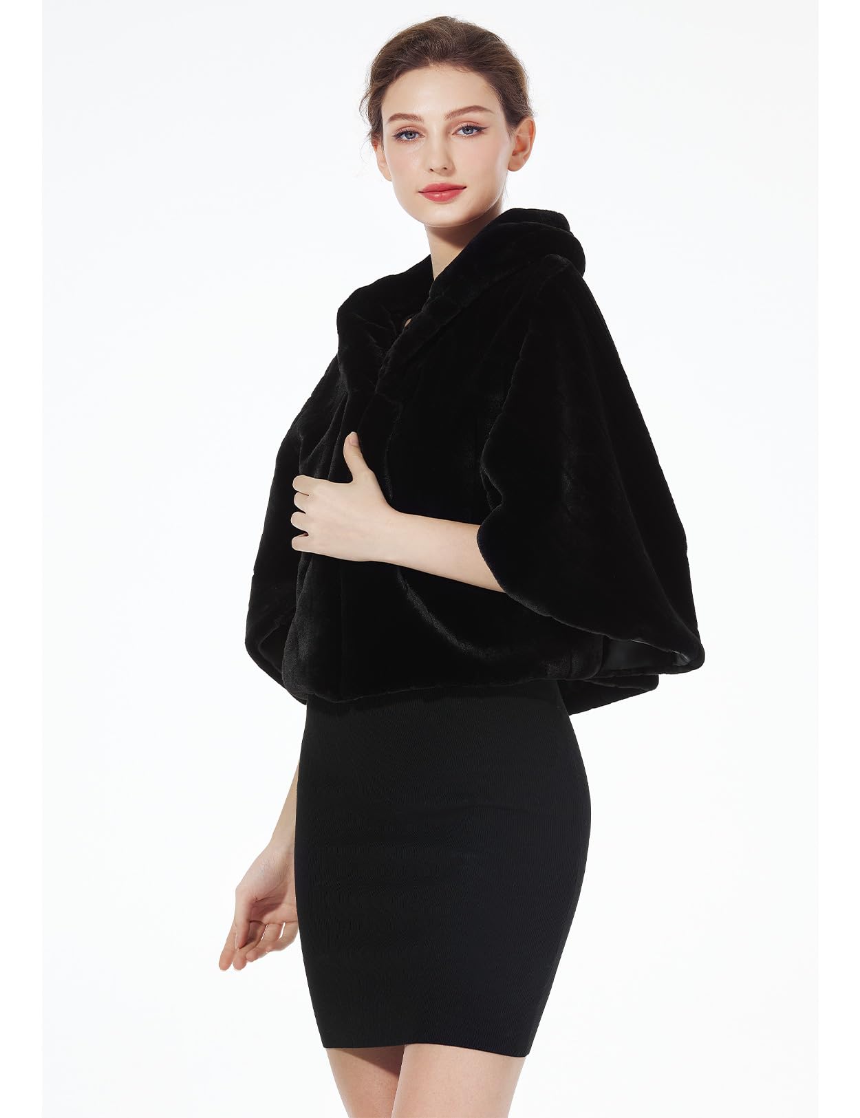 BEAUTELICATE Cape Boléro Veste De Femme Mariage Hiver Étole Châle en Fusse Fourrure sur Robe De Soirée Mariée Demoiselle d'honneur