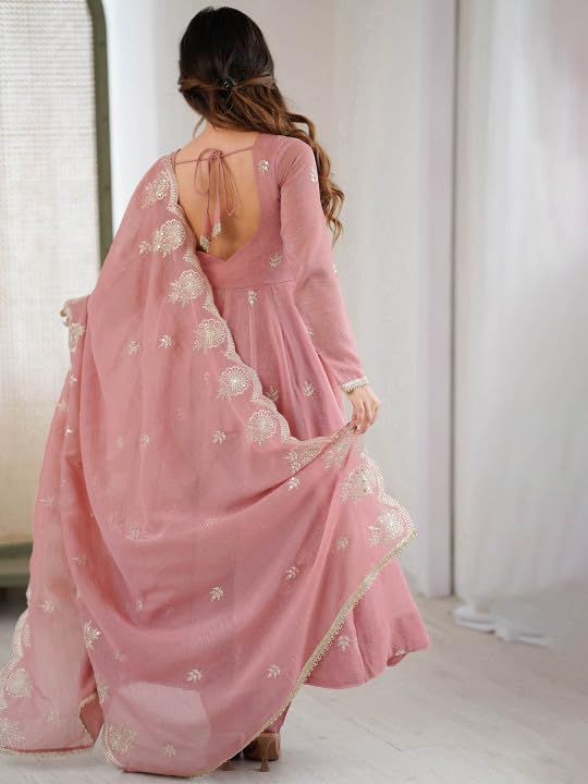 Generic Women's Silk Embroidered Anarkali Suit Set with Peach - Image 4