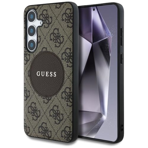 CG Mobile sous Licence Guess Coque pour S25 Noir 4G Boutons Triangle Glitter Compatible avec MagSafe