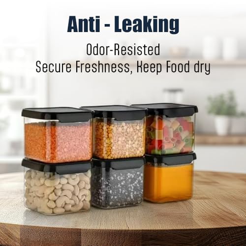 Image of Plastic Jar for Kitchen Storage Set of 6 (500 Ml Each) | Airtight BPA Free Food Grade Containers | Transparent Storage Boxes for Tea, Coffee, Sugar, Dry Fruits, Spices | Dishwasher Safe
