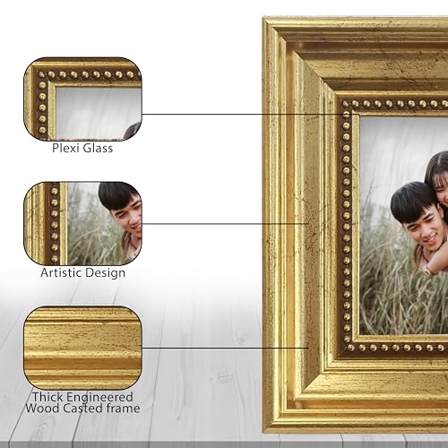 Image of Art Street Elegant Vintage Table Photo Frame for Tabletop With Back Stand, 5x5 Inch Photo, Decorative Frames Perfect for Home Decor, Unique Gift Idea, Durable, Birthday, Wedding, Return Gift (Gold)