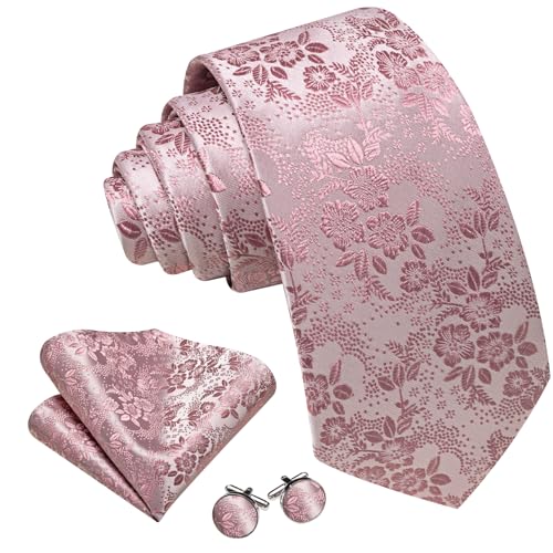 Image of Barry.Wang Men Tie Set Floral Paisley Silk Necktie Pocket Square Cufflinks Formal Wedding Party Business