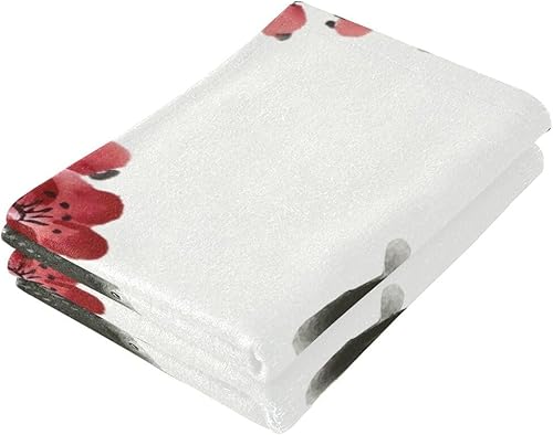 Miniatura 3 de Juego de 2 toallas de mano con diseño de flor de ciruelo rojo para baño, flores, flores, árboles, ramas, peces koi, estilo asiático, suaves y