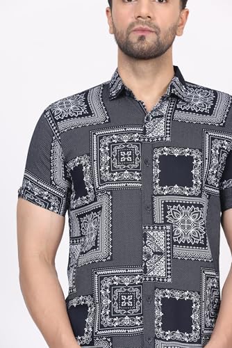 Image of CVC Fashion Men's Printed Button-Down Shirt - Aesthetic Regular Fit Half Sleeve Casual Shirt for Men, Ideal for Summer & Beach Wear