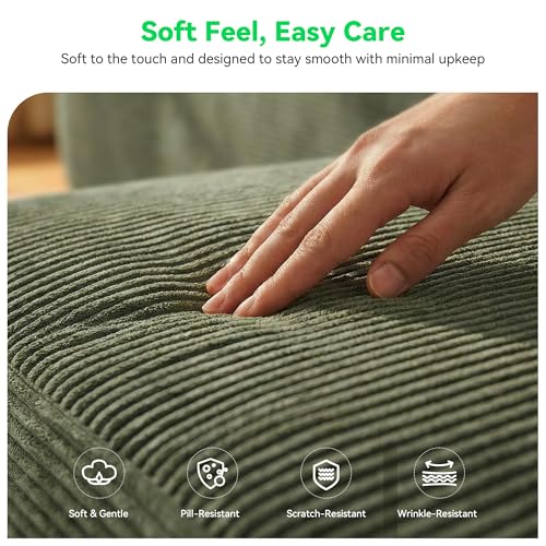 Image of MONVANE 3-Piece Boneless Loveseat Couch Set for Living Room, Oversized Modular Sectional Sofa Set with Removable Armrests, Comfy Corduroy Cloud Couch with 12 Pillows, No Assembly Required, Green