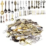 Tableware Charms,100g (80-120pcs) Fork Knife Spoon Tableware Pendants Mixed Kitchen Theme Charms Craft Supplies for DIY Necklace Bracelet