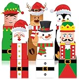 Moinchore 24 pcs christmas gift boxes stackable xmas decorative large snowman, reindeer, santa, nutcracker, cardboard nesting decorations stacking for tree decor