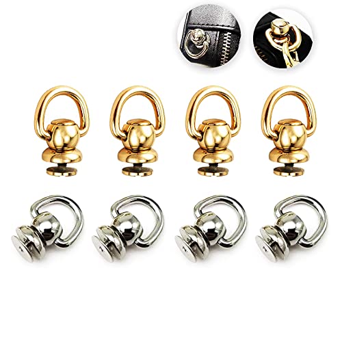 D Ring for Purse Leather Rivets 8pcs Metal Ball Studs Screw Rivets for Leather 360°Rotatable Handbag Hardware for Purse Making Backpack Phone Case Dog Collar DIY Leather Craft Accessories-2 Colors