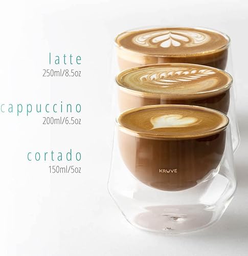 Miniatura 7 de KRUVE IMAGINE - Tazas de café hechas a mano de doble pared (juego de 2, 6.5 onzas6.8 fl oz), perfectas para arte con leche y café expreso, vidrio de