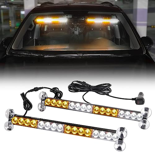 ROUTEKING Barra de luz estroboscópica intermitente de 2 x 17 pulgadas, luces de baliza de emergencia 2 en 1, 23 patrones de flash, 32 luces LED de advertencia de peligro de emergencia, para vehículos