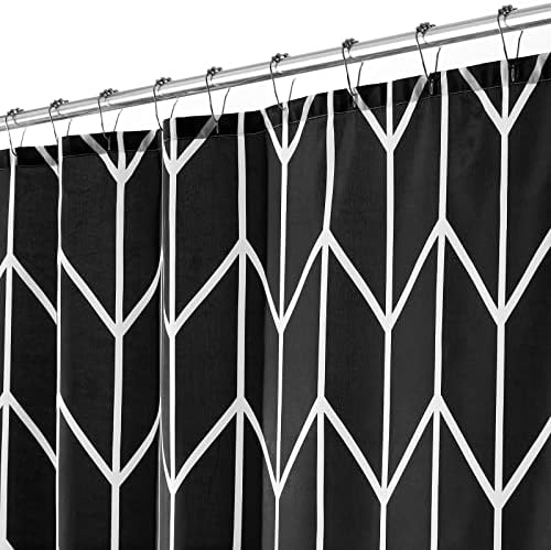 mDesign Modern Shower Curtain with Inverse Herringbone Pattern - Geometric Fabric, Striped Minimalist , Herringbone Shower Curtains for Bathroom, 72" x 72", Black/White
