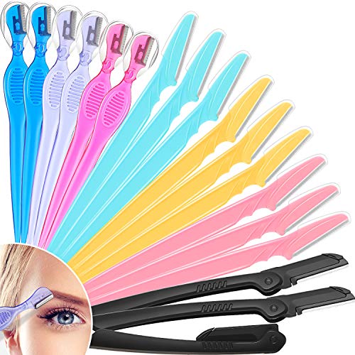 18 Pieces Collapsible Brow Facial Trimmer with Cover for Men Women Eyebrow Razors Shavers for Women, 3 Styles