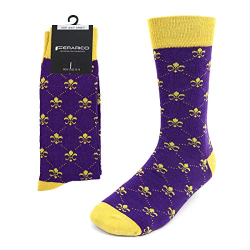 boxed-gifts Men's Mardi Gras Socks Fleur de Lis Patterned Premium Cotton Dress Casual Crew Socks for Men2