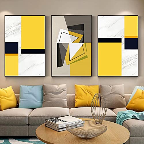 Affiches mur art jaune et gris pour décorer un salon moderne et lumineux