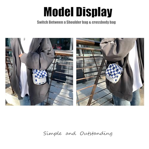 Small Checkered Crossbody Messenger Purse for Women/Man,Cute Shoulder Bag whit Detachable Strap2