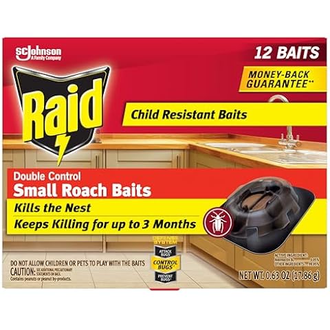 Raid Double Control Small Roach Baits, Child Resistant, For Indoor Use, Kills Roaches for 3 Months, 12 Count Cover