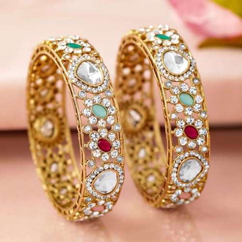 Image of Rubans Bangles Set of 2 Cubic Zirconia Ethnic Stylish Jewellery Gift for Women & Girls
