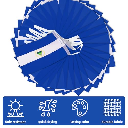 Image of Nicaragua String Flag Pennant Banner, Small Mini Nicaraguan Flags Bunting Banner, National Country Decoration for School, Party, Sports Events, Patriotic Festival, 33 Feet 30 Flags