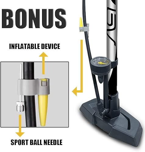 Miniatura 9 de BV Bicycle Pump Durable Steel 24 Inch Full Size Bike Floor Pump with Gauge  Smart Valve Head 160 psi Automatically Reversible Presta and Schrader