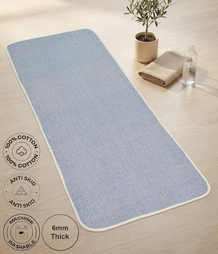 Image of Saral Home Cotton Yoga Mat /Runner (Blue, 60X180 CM)