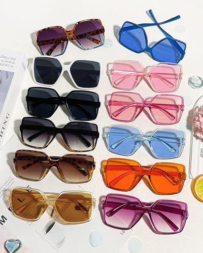 Image of 12 /24 Pack Oversized Square Sunglasses Bulk Unisex 70s Big Large Wide Colorful Retro Shades for Women Men