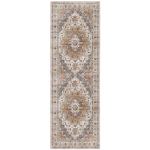 Madane Hallway Runner Rug - 2x5 Rug Runner Washable Runner Rugs Non-Slip Low-Pile Kitchen Runner Rug Laundry Room Rug Throw Carpet for Entrance Bedroom Living Room (2'x5', Turmeric/Grey)