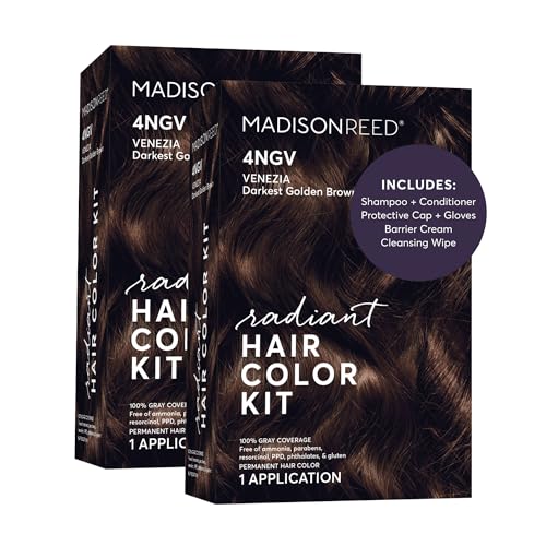 Image of Madison Reed Radiant Hair Color Kit - 4NGV Darkest Golden Brown with Warm Tones (Venezia Brown), Permanent Hair Dye, Dimensional Gray Hair Blending | PPD-Free & Ammonia-Free, 2 Pack