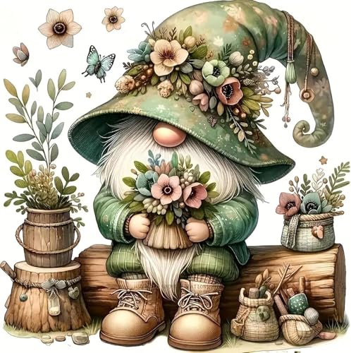 Image of Gnome Stamped Cross Stitch Kits for Adults Beginner,Flower Counted Cross Stitch Kits Printed Stitching Cute Patterns Dimensions Needlepoint Art Crafts Embroidery Kits for Adults Beginners