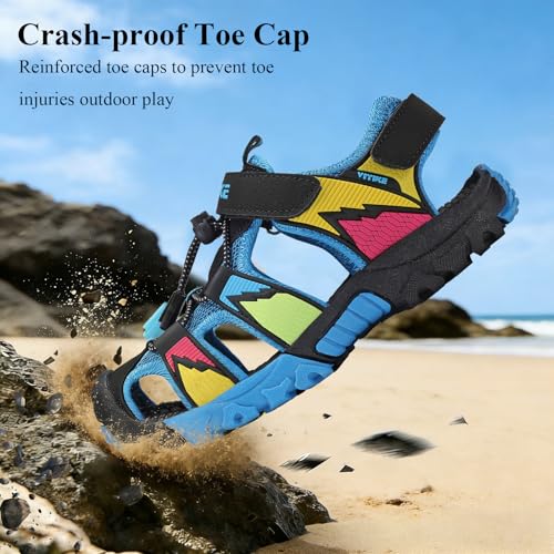 Image of JMFCHI Boys Girls Sports Sandals Summer Kids Closed Toe Outdoor Sandals Athletic Water Shoes Sandals Child Pool Beach Sandals Quick Drying Slip Resistant | Little /Big Kid,Comfortable lightweight,Non-slip soft sole,Hook-and-loop closure,Easy wear,Anti-collision toe,Daily casual
