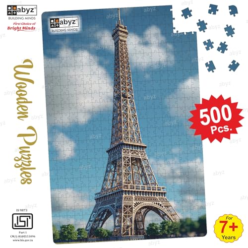 Image of ABYZ Wooden Jigsaw Eiffel Tower Painting Puzzle with 500-Pieces Play and Learn Educational Puzzle for Kids and Children aged7+ and Adults Toy for Improving Memory & Problem Solving