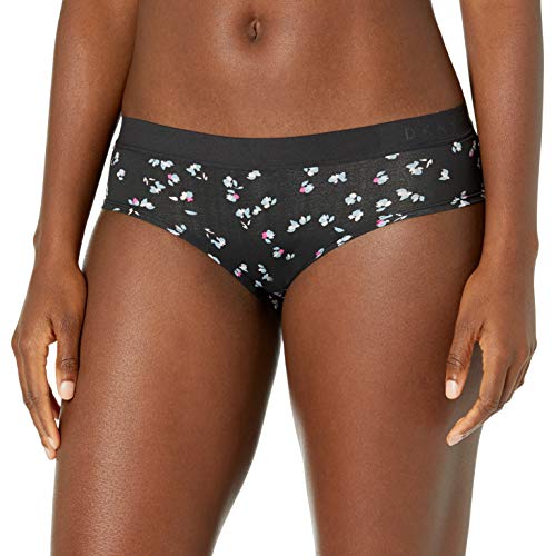 DKNY Women's Classic Cotton Boy Brief Short Panties, Black Mini Floral/Black, XL