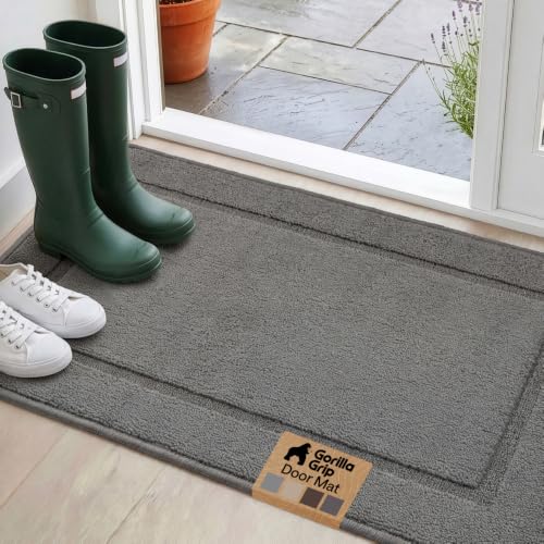 Image of GORILLA GRIP Indoor Door Mat, Rubber Backing Entry Rug 47x30, Gray