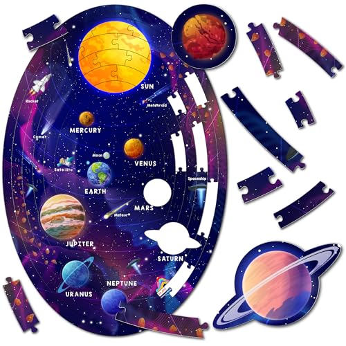 Image of Amazing Outer Space Solar System 108 Pieces Jigsaw Floor Puzzle with Planet-Shaped-Pieces Mega Jigsaw Floor Puzzle 45 x 30 CM for Kids | Age 6+ Years