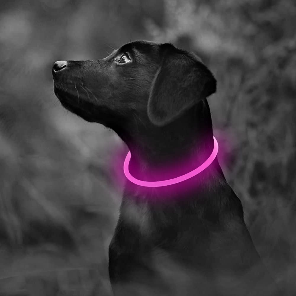 Light Up Dog Collars - TPU Cuttable USB Rechargeable Glowing LED Dog Collar, Safety Dog Lights for Small Medium Large Dogs (Pink)