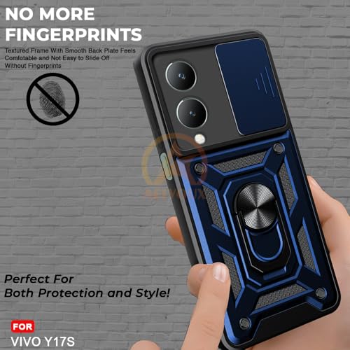 Image of Armor Bumper Back Cover Case for Vivo Y17S Rotating Camera Cover, Ring Holder & Kickstand | Heavy Duty & 360 Degree Protection Vivo Y17S Back Cover (Blue)