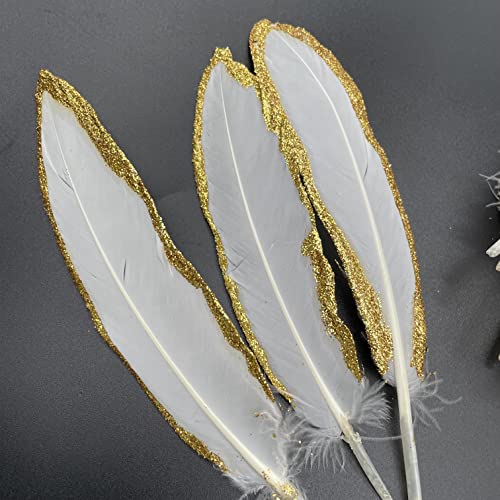 Sowder Golden Goose Feathers 6-8inch for Party,Wedding,Decoration Craft,Clothing Accessories Pack of 50 (White Golden Edge) - Thumbnail 4