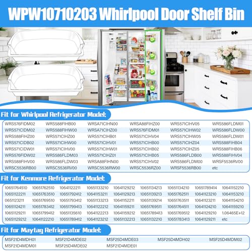 Image of [2 PACK]UPGRADED WRS588FIHZ00 WRS571CIDM02 WRS571CIHZ01 WRS571CIHV04 WRS588FIHV00 Refrigerator Door Bin Compatible With WPW10710203 Whirlpool Refrigerator Door Shelf W10710203 Kenmore Fridge Shelves