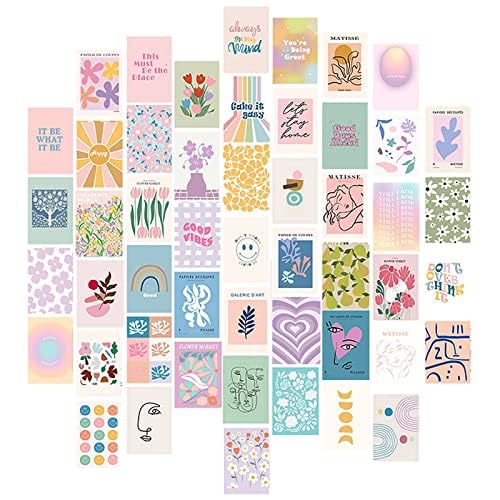 DAWRIS Preppy Aesthetic Room Decor for Teen Girls and Women 50pcs Danish Pastel Wall Posters for Bedroom Wall Collage Kit Aesthetic Pictures