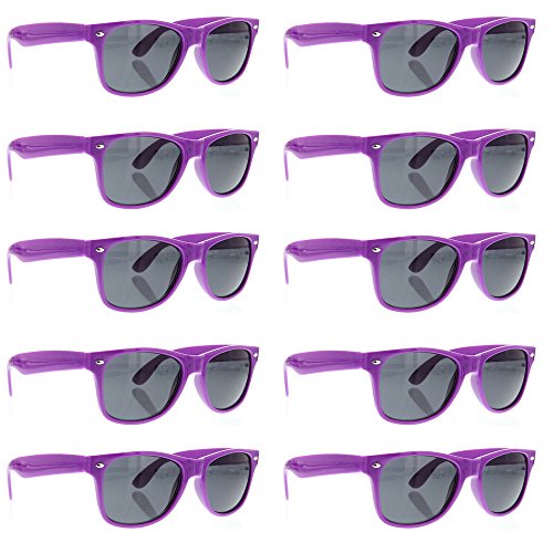 BULK WHOLESALE UNISEX 80'S RETRO STYLE BULK LOT PROMOTIONAL SUNGLASSES - 10 PACK (Purple)