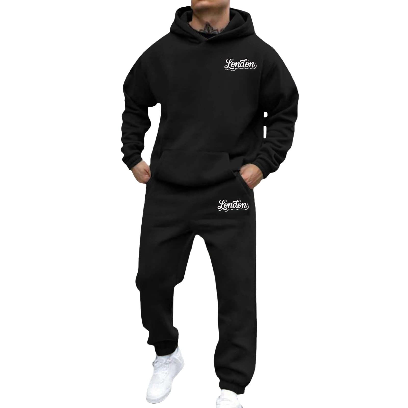 Survêtement homme à capuche imprimé lettre mode avec pull décontracté et jogging noir - 5