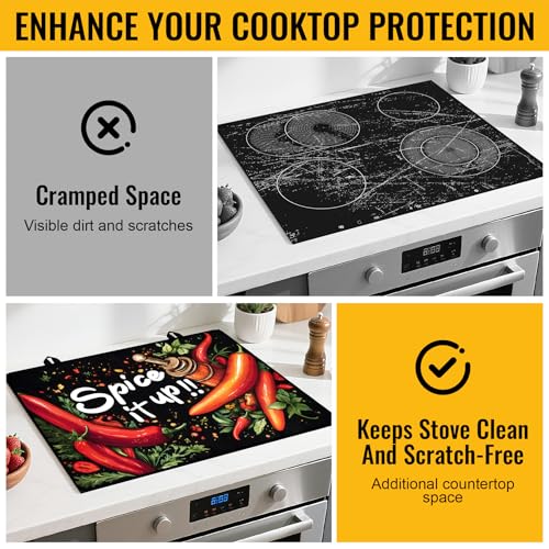 Image of Stove Top Cover for Electric Stove,Glass Stove Top Cover, Heat Resistant Glass Cooktop Cover, Stovetop Protector, Kitchen Decor, Dish Drying Mats Cover for Ceramic Washer Top 28.5x20.5 inch