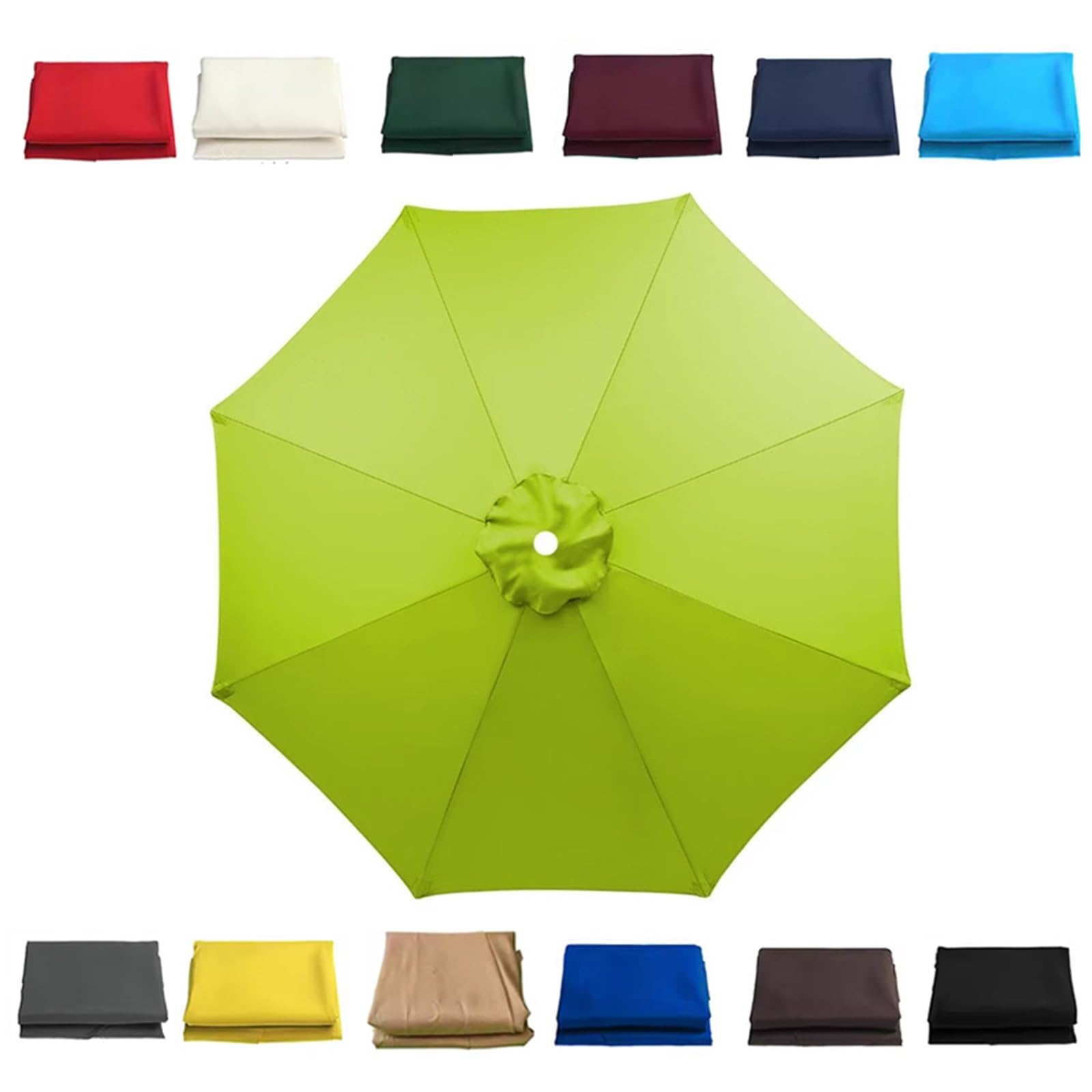 Sun Umbrella Replacement Canopy Garden Umbrella Replacement Cloth 6.5ft/7.5ft/9ft/10 ft Water Resistant Polyester Cloth 6 Ribs 8 Ribs Patio Replacement Umbrella Covers(Green,3.0m/10FT-8Ribs)
