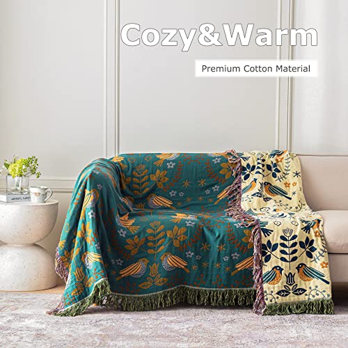 Boho-Throw-Blanket-for-Bed-100-Cotton-Ultra-Soft-Rustic-Quilt-Fall-Blanket-Bird-Floral-Printed-Farmhouse-Decor-Large-Bed-Blankets6080-All-Season-Rustic-Throw-for-Sofa-Couch-Chair Boho Throw Blanket for Bed 100 Cotton Ultra Soft Rustic Quilt Fall Blanket Bird Floral Printed Farmhouse Decor Large Bed Blankets6080 All Season Rustic Throw for Sofa Couch Chair