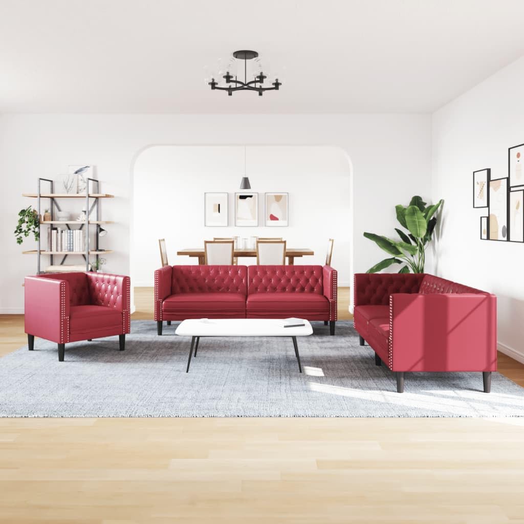 Zestaw Divani Chesterfield 3-częściowy zestaw do winiarstwa, imitacja skóry